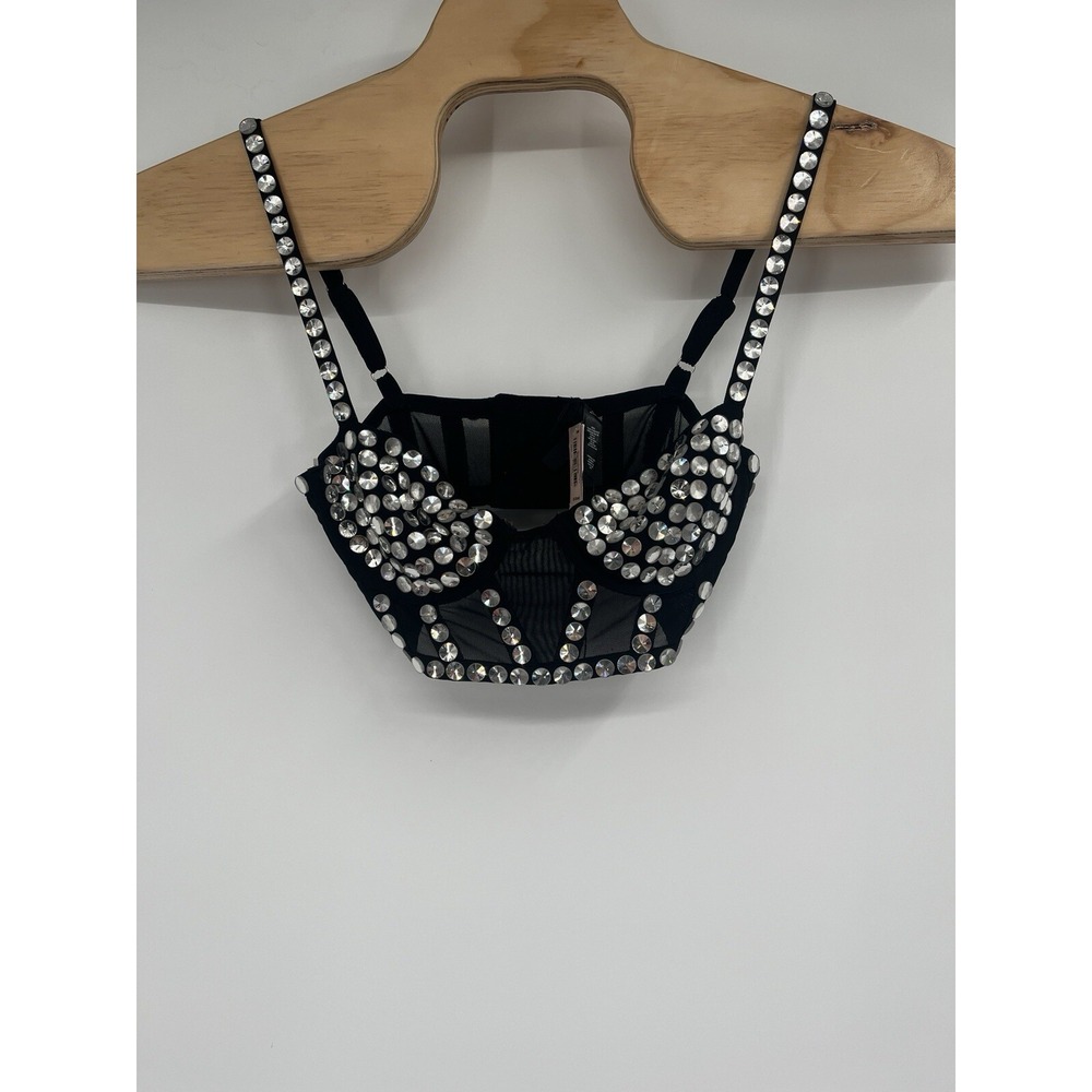 For Love & Lemons Victorias Secret Jewel Beaded Bustier Bra Black Sz XXS NWT